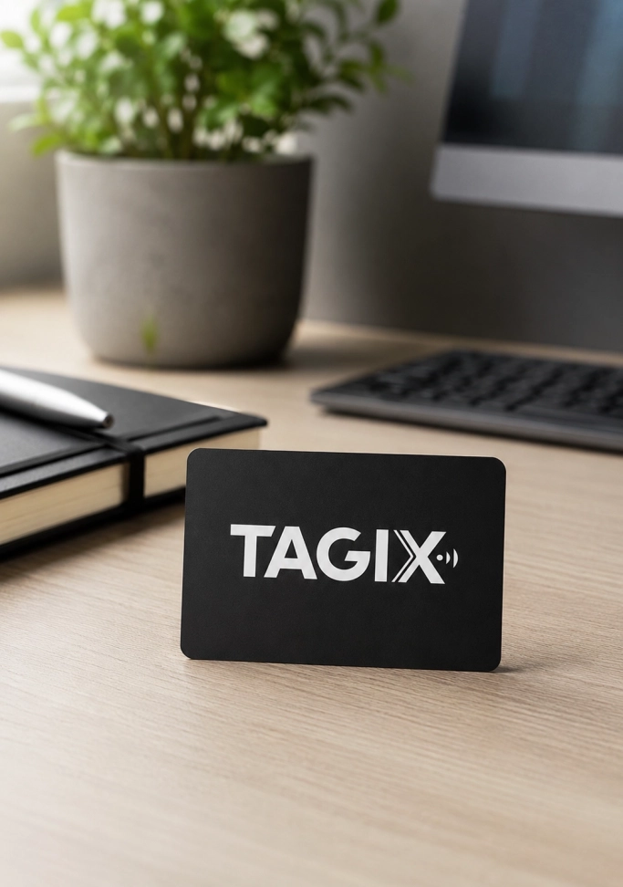 carte nfc tagix noire sur un bureau