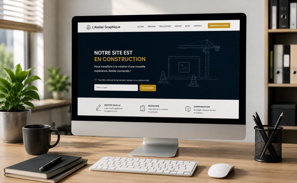 Écran de bureau affichant le site  et ses solutions NFC dans un espace de travail contemporain.